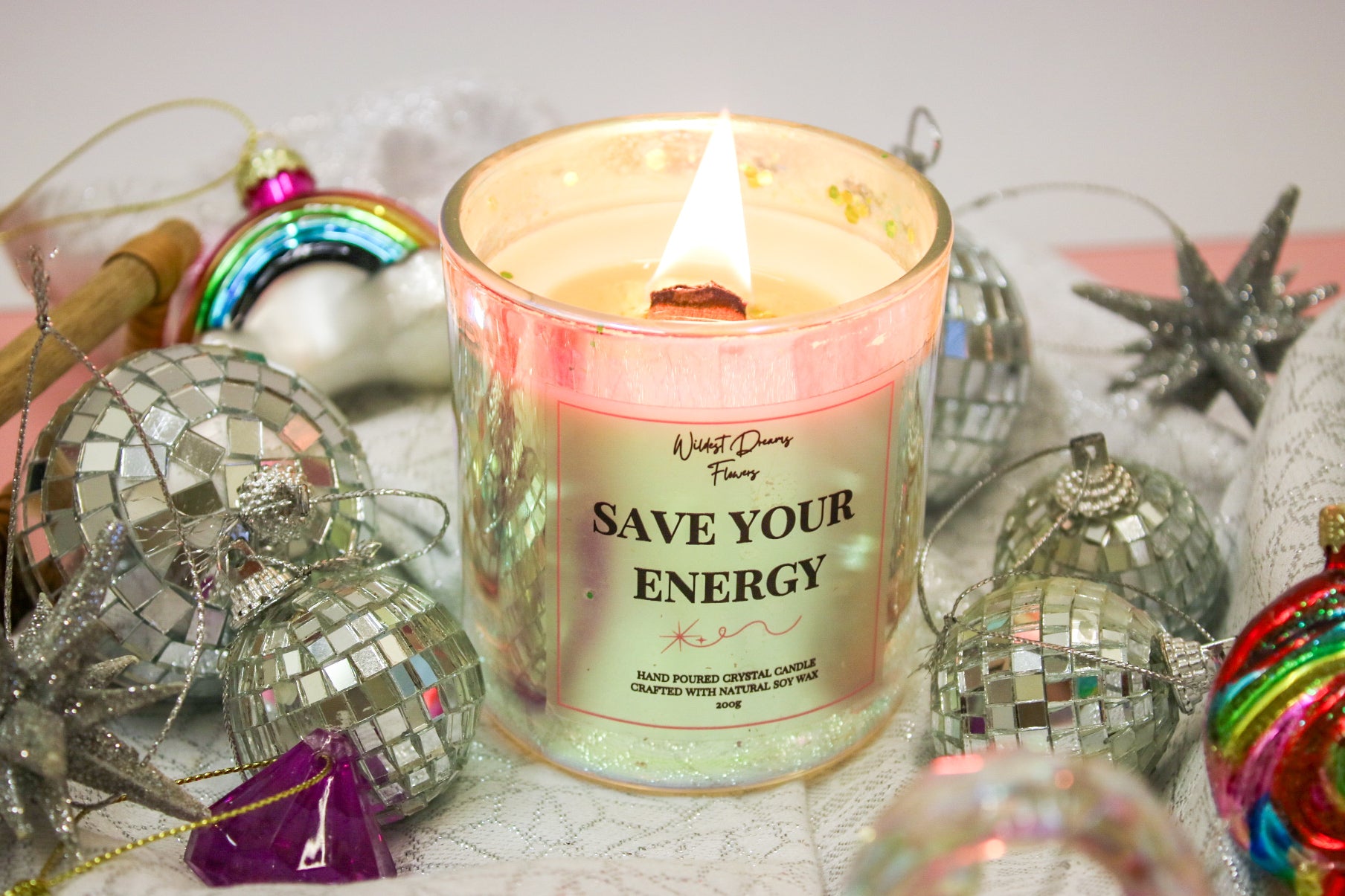 Save Your Energy  Crystal Candle - Soy Wax Aromatherapy Candle - Magic and Stars -Candles-Wildest Dreams Flowers