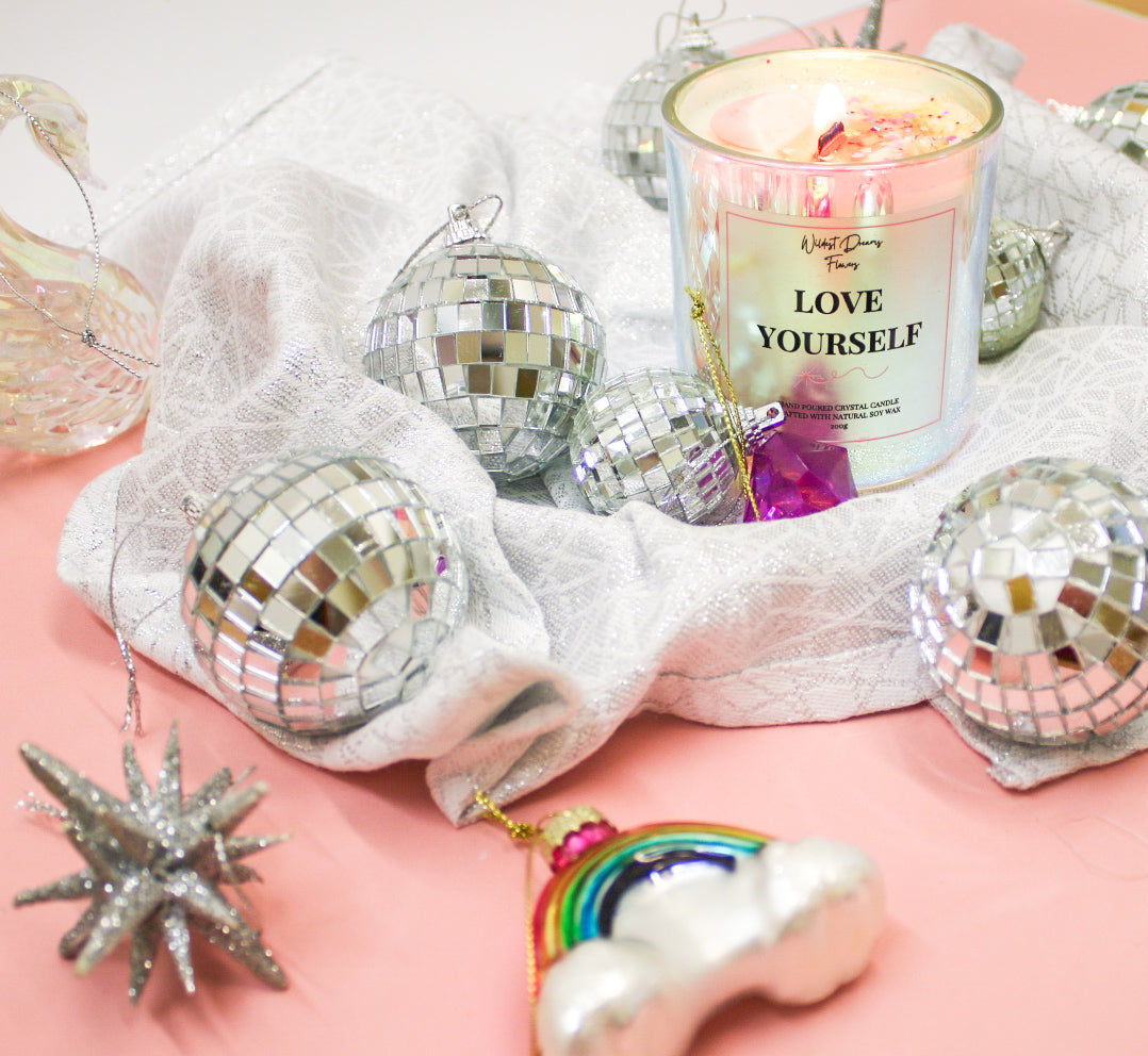 Love Yourself Positive Energy Crystal Candle, Handmade Soy Candle - Aromatherapy - - Magic and Stars -Candles-Wildest Dreams Flowers