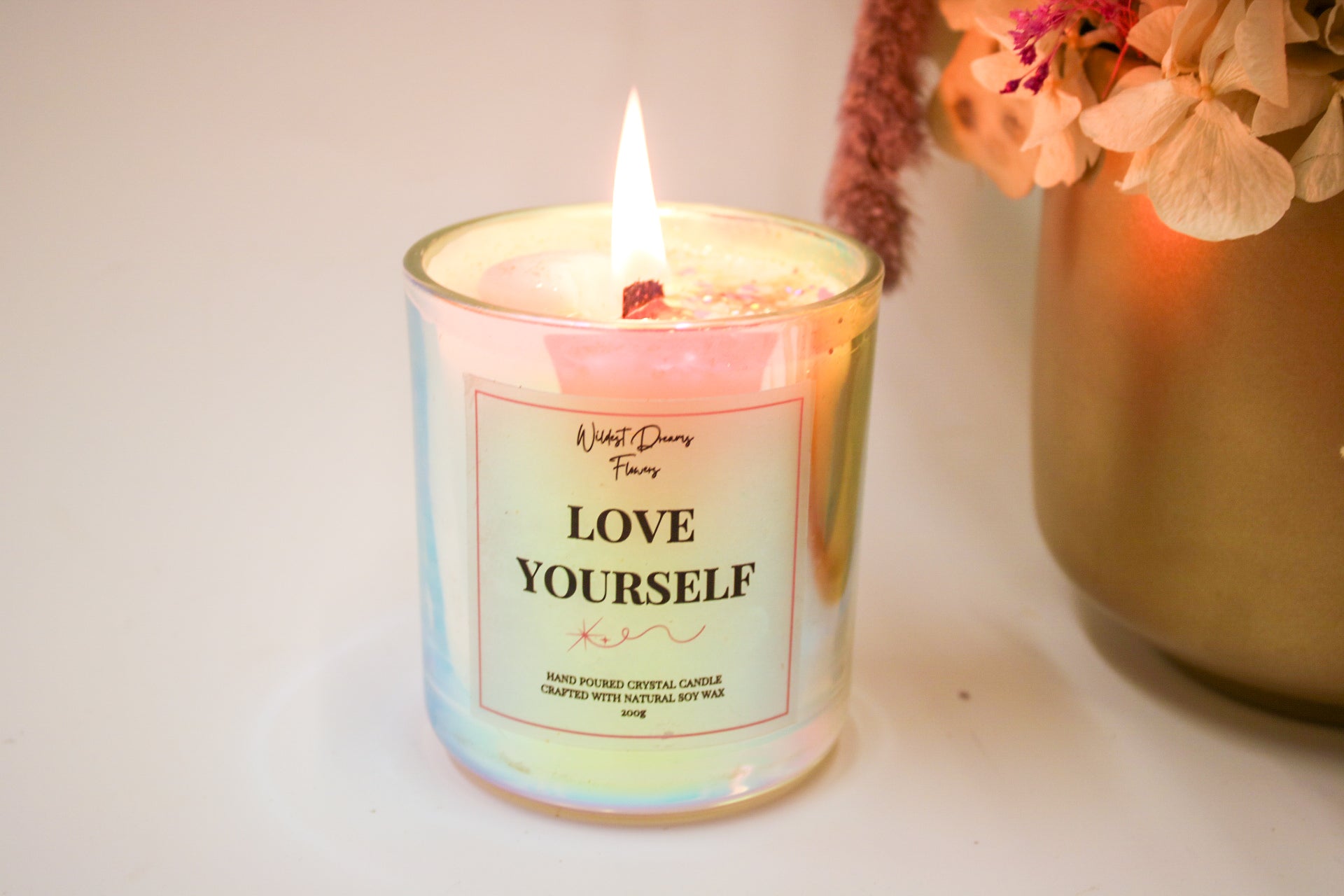 Love Yourself Positive Energy Crystal Candle, Handmade Soy Candle - Aromatherapy - - Magic and Stars -Candles-Wildest Dreams Flowers
