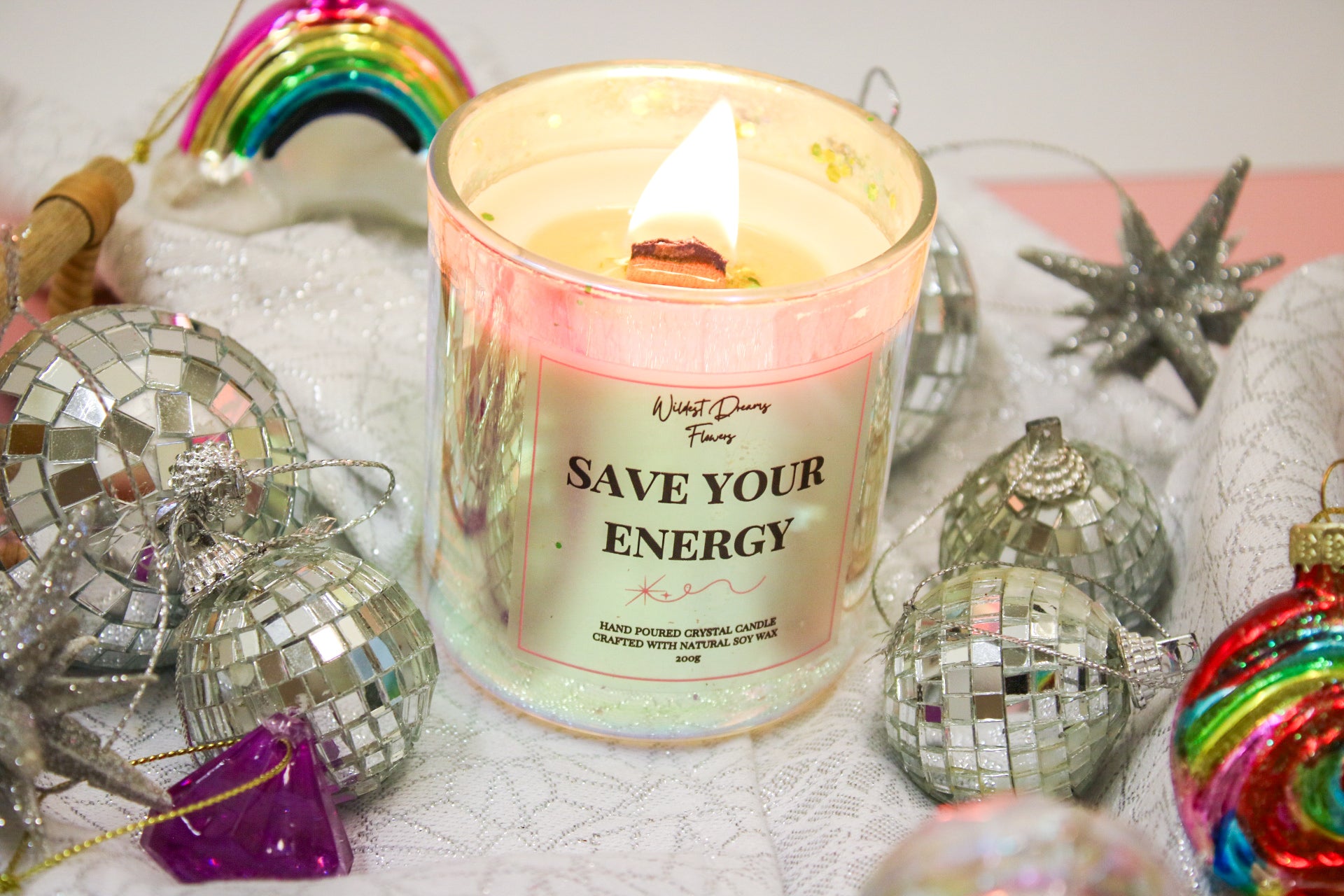 Save Your Energy  Crystal Candle - Soy Wax Aromatherapy Candle - Magic and Stars -Candles-Wildest Dreams Flowers