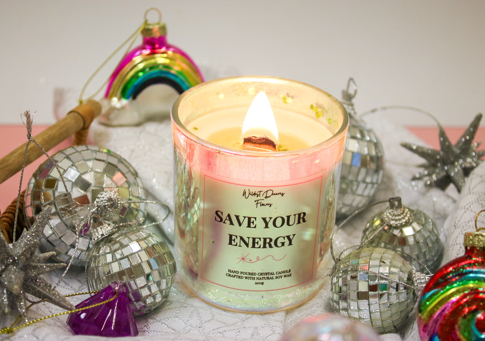 Save Your Energy  Crystal Candle - Soy Wax Aromatherapy Candle - Magic and Stars -Candles-Wildest Dreams Flowers
