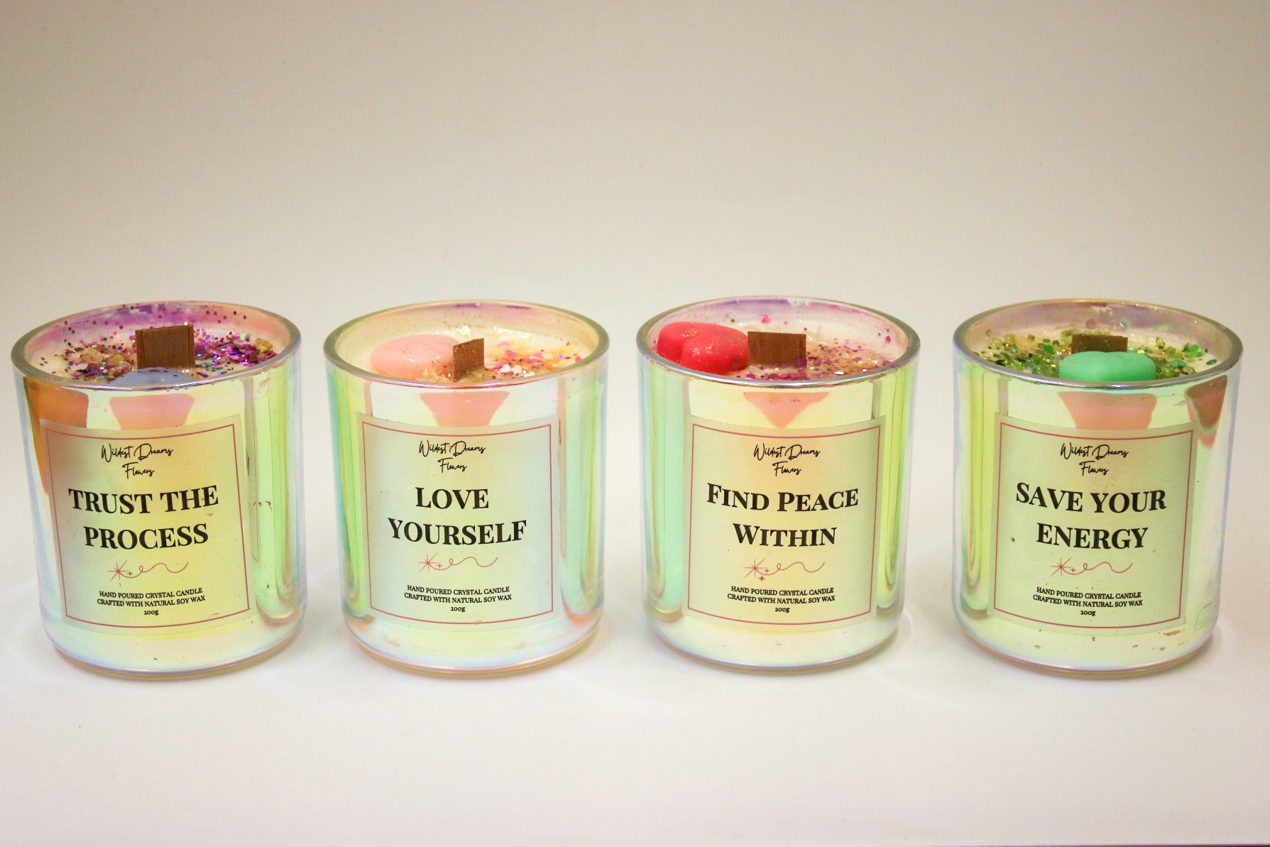 Love Yourself Positive Energy Crystal Candle, Handmade Soy Candle - Aromatherapy - - Magic and Stars -Candles-Wildest Dreams Flowers