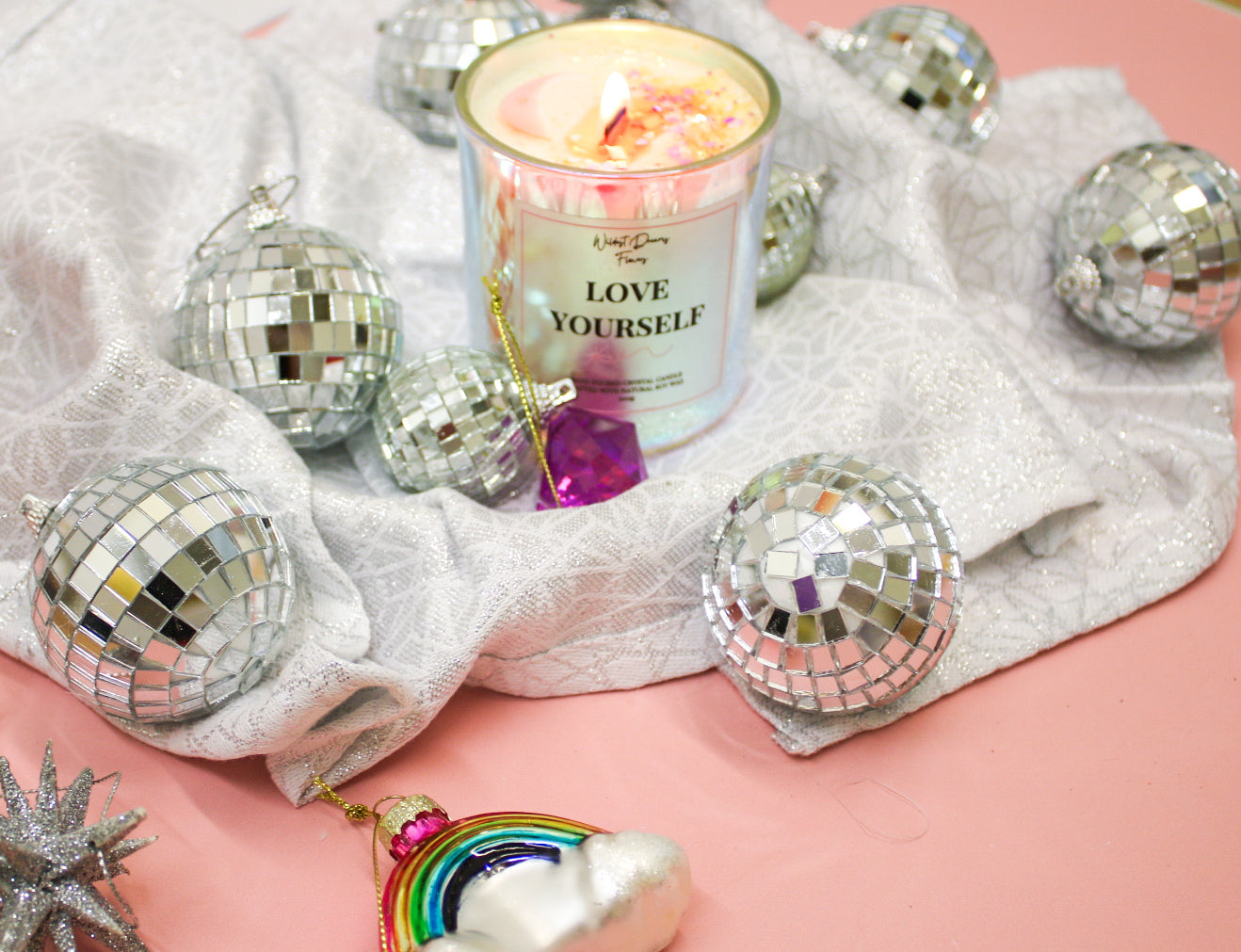 Love Yourself Positive Energy Crystal Candle, Handmade Soy Candle - Aromatherapy - - Magic and Stars -Candles-Wildest Dreams Flowers