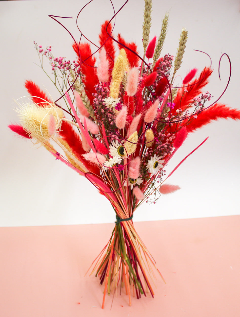 Vibrant Dried Flower Bouquet – Red & Pink Everlasting Decor - Magic and Stars -Dried Flowers-Wildest Dreams Flowers
