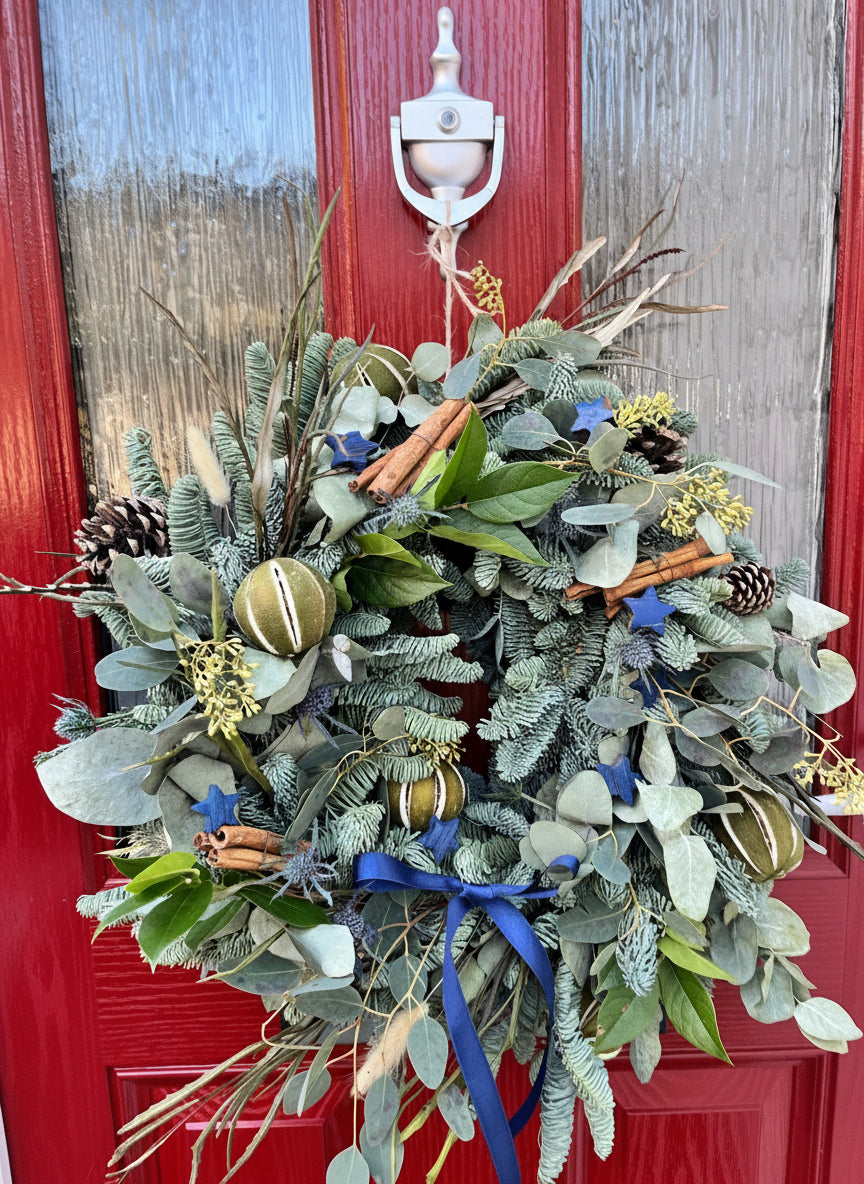 Blue Christmas Wreath | Elegant Winter Wonderland Door Wreath | Luxury Festive Decoration