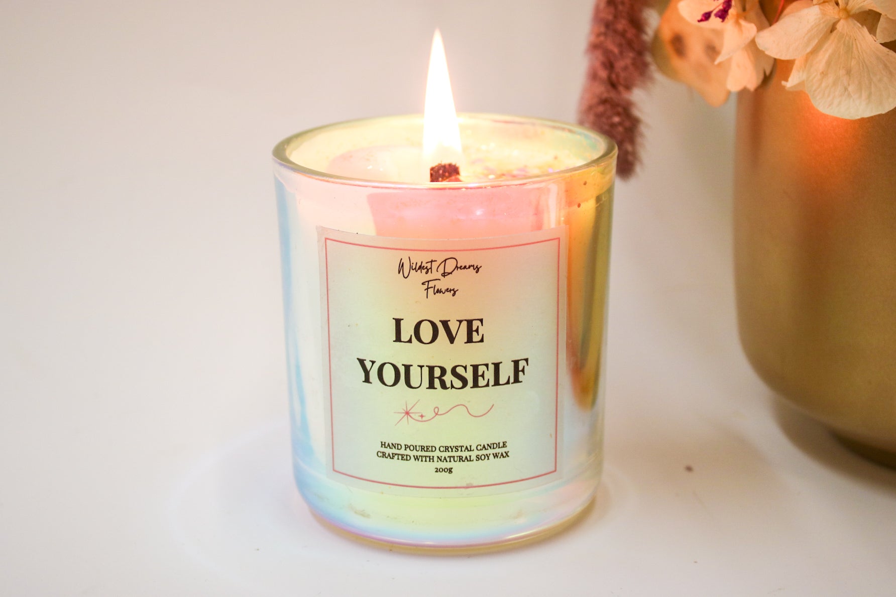 Love Yourself Positive Energy Crystal Candle, Handmade Soy Candle - Aromatherapy - - Magic and Stars -Candles-Wildest Dreams Flowers