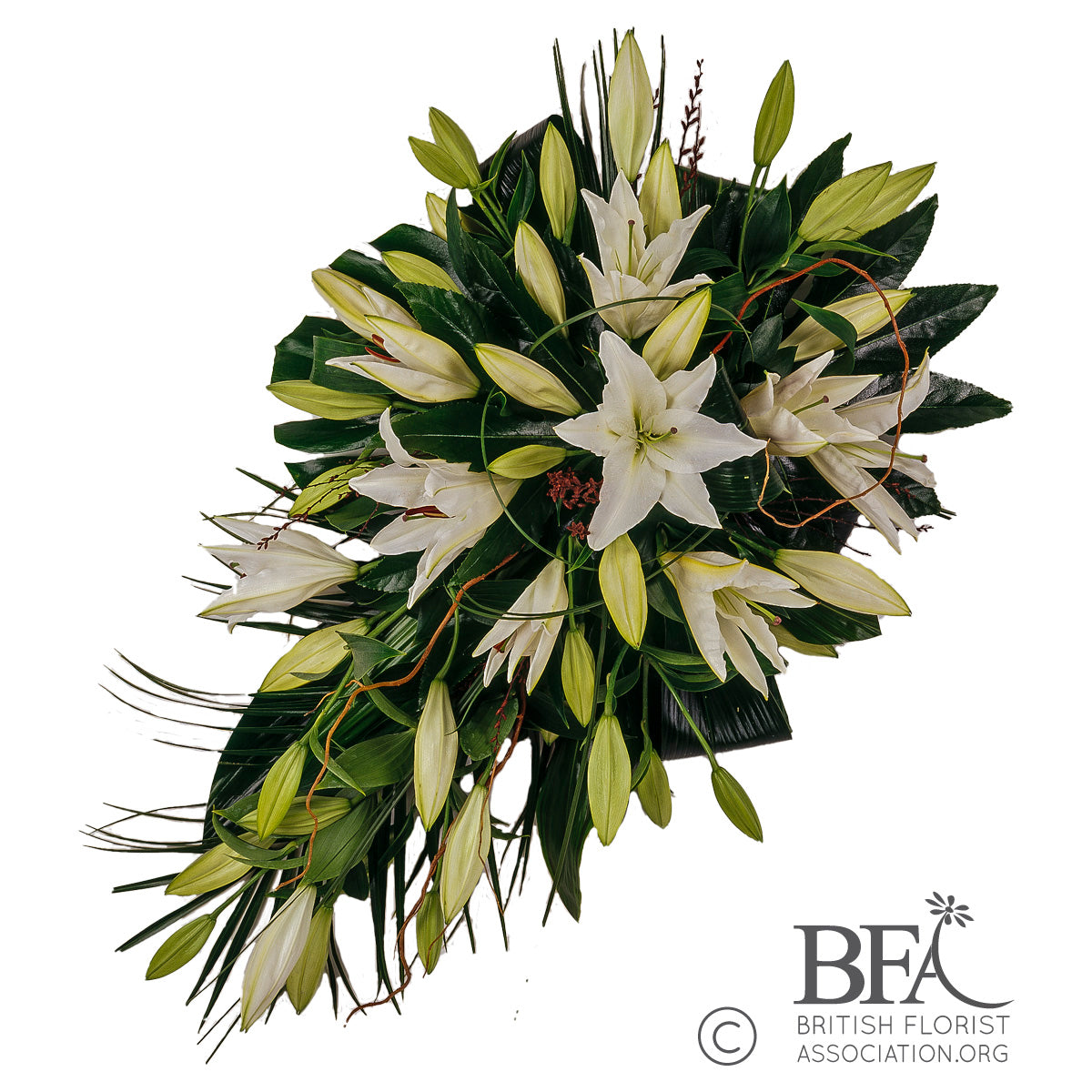Lily Spray – Oriental Lilies, Roses & Aspidistra Leaves