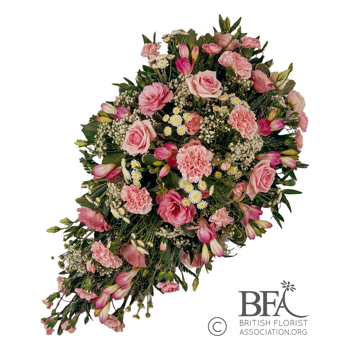Single Ended Funeral Spray – Freesia, Rose, and Gypsophilia Tribute