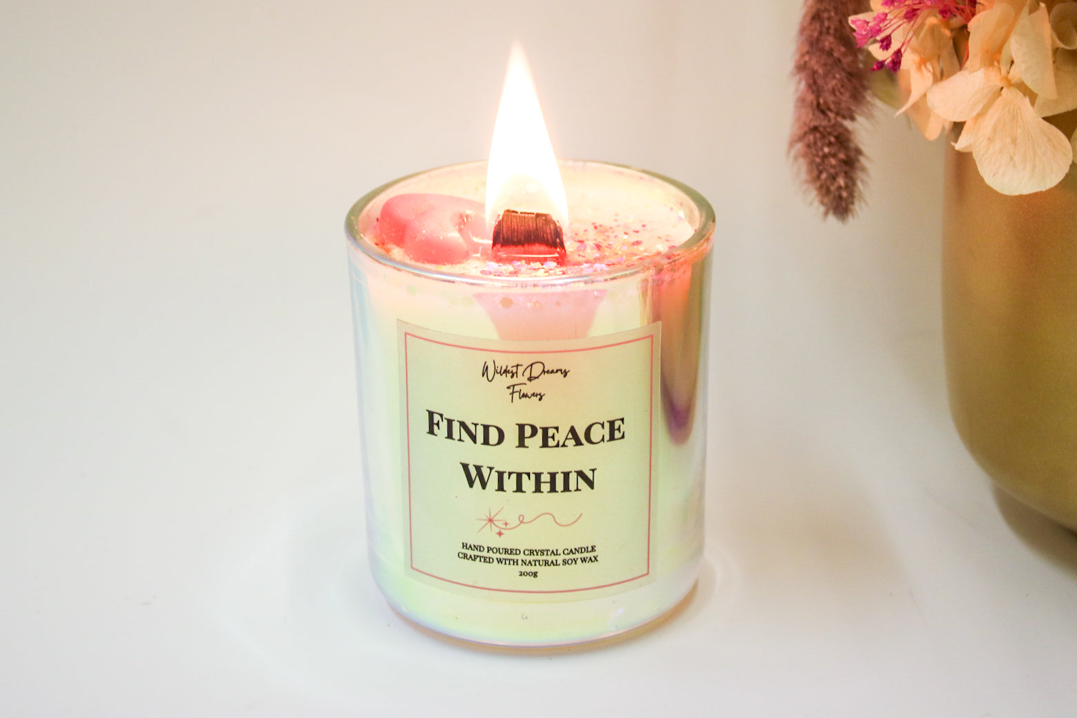 Find Peace Within Crystal Candle  - Soy Wax Aromatherapy Candle - Magic and Stars -Candles-Wildest Dreams Flowers