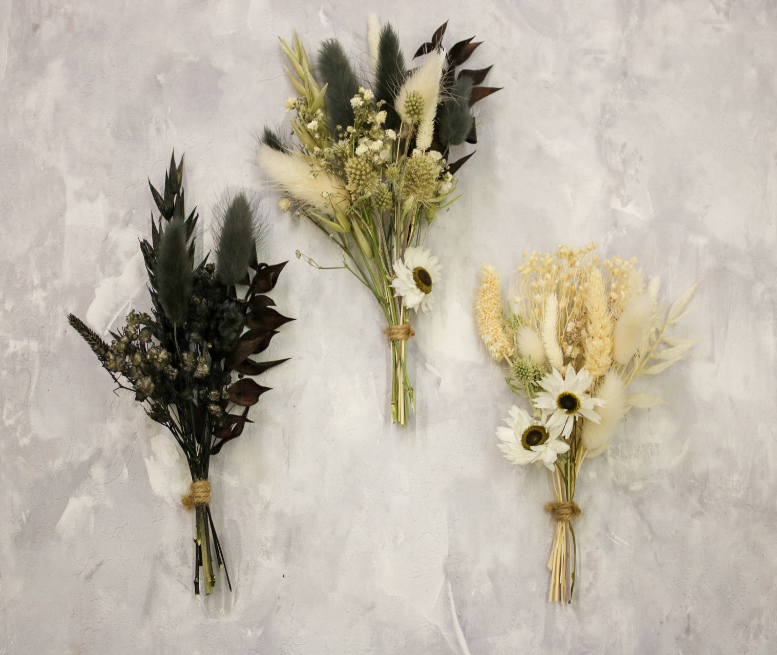 Trio Dried Flower Buttonholes Black, White & Mixed Set - Wildest Dreams Flowers -Dried Flowers-Wildest Dreams Flowers