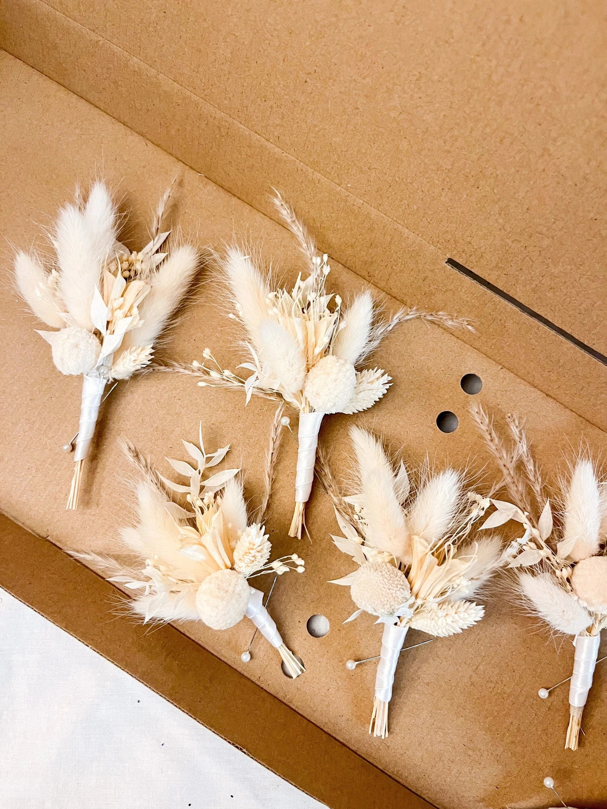 Boho Dried Flower Buttonhole White Rustic Boutonniere - Magic and Stars --Wildest Dreams Flowers