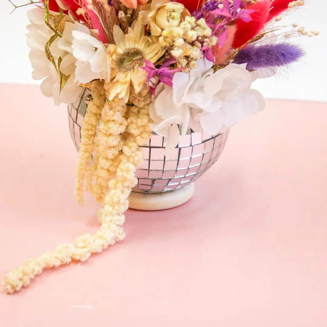 Silver Disco Ball Planter with Dried Flowers |Small Retro Boho Decor - Magic and Stars --Wildest Dreams Flowers