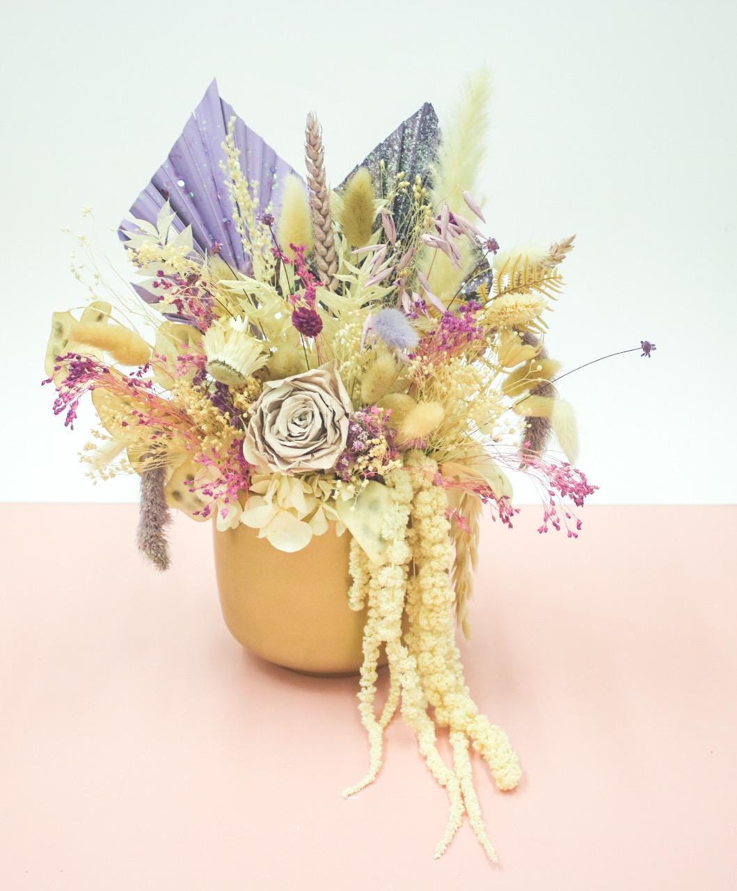 Purple Dried Flower Arrangement in Gold Pot | Luxury Preserved Flowers - Magic and Stars --Wildest Dreams Flowers