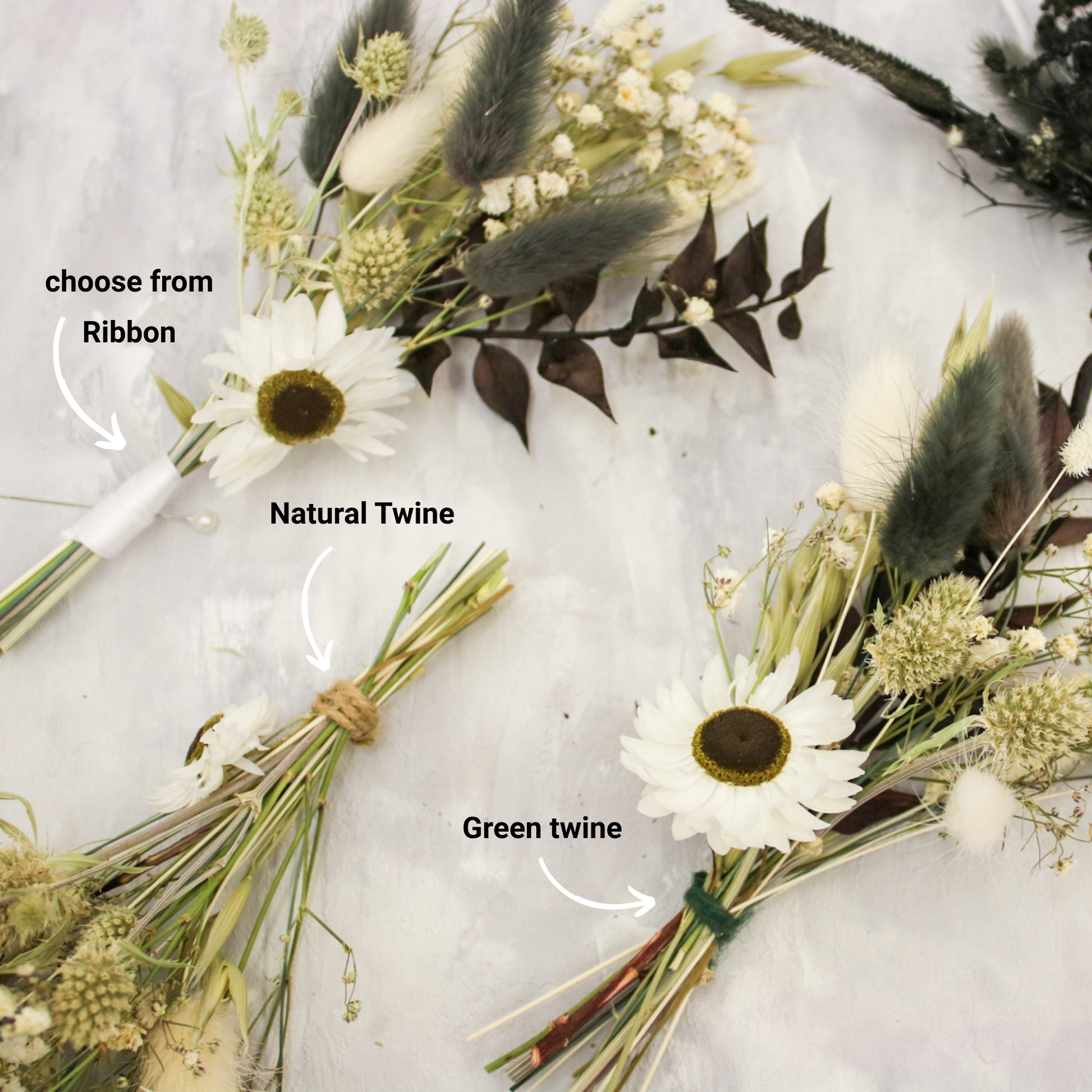 Trio Dried Flower Buttonholes Black, White & Mixed Set - Wildest Dreams Flowers -Dried Flowers-Wildest Dreams Flowers