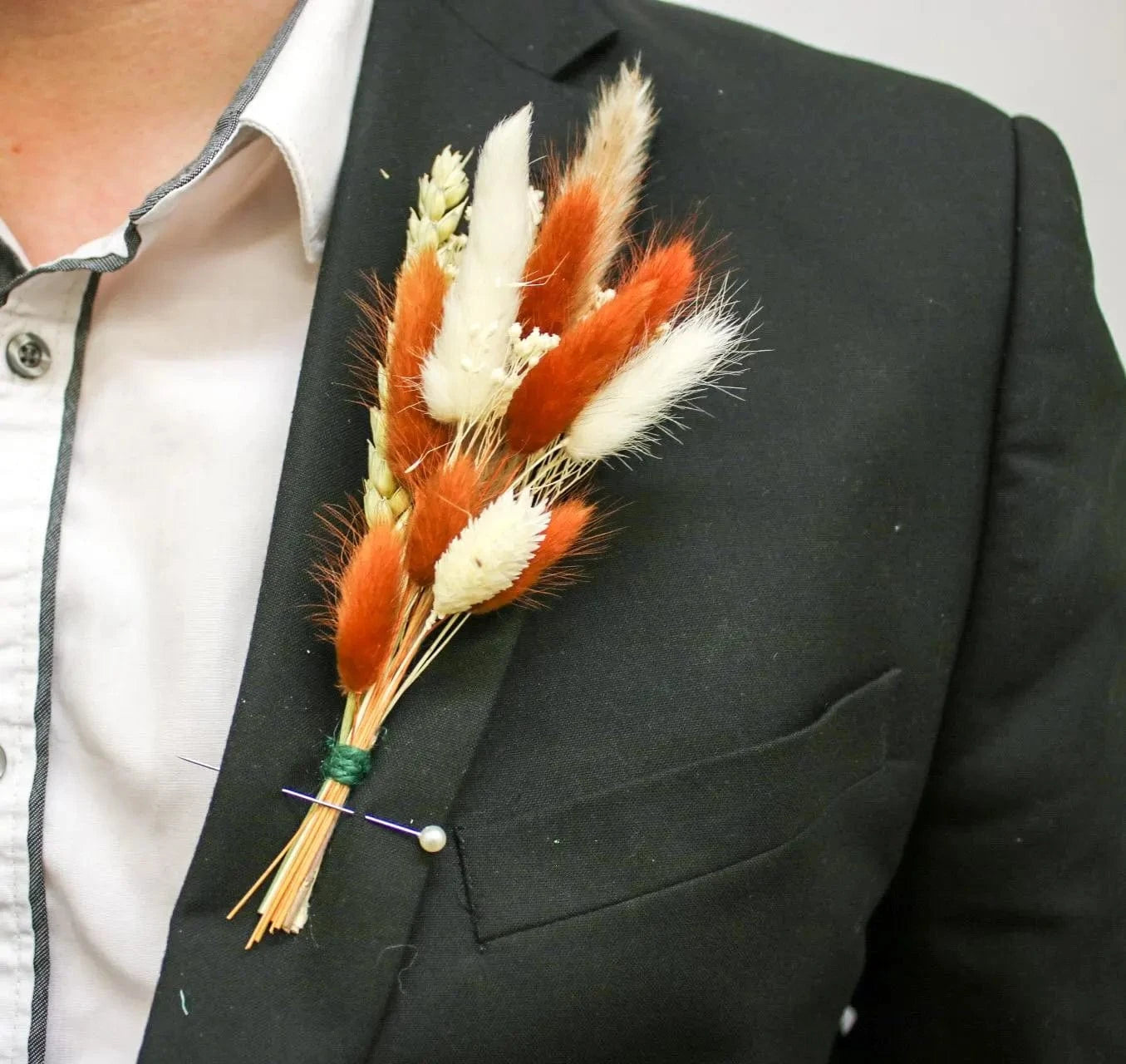 Rustic Brown and White Dried Flower Buttonhole - Magic and Stars --Wildest Dreams Flowers