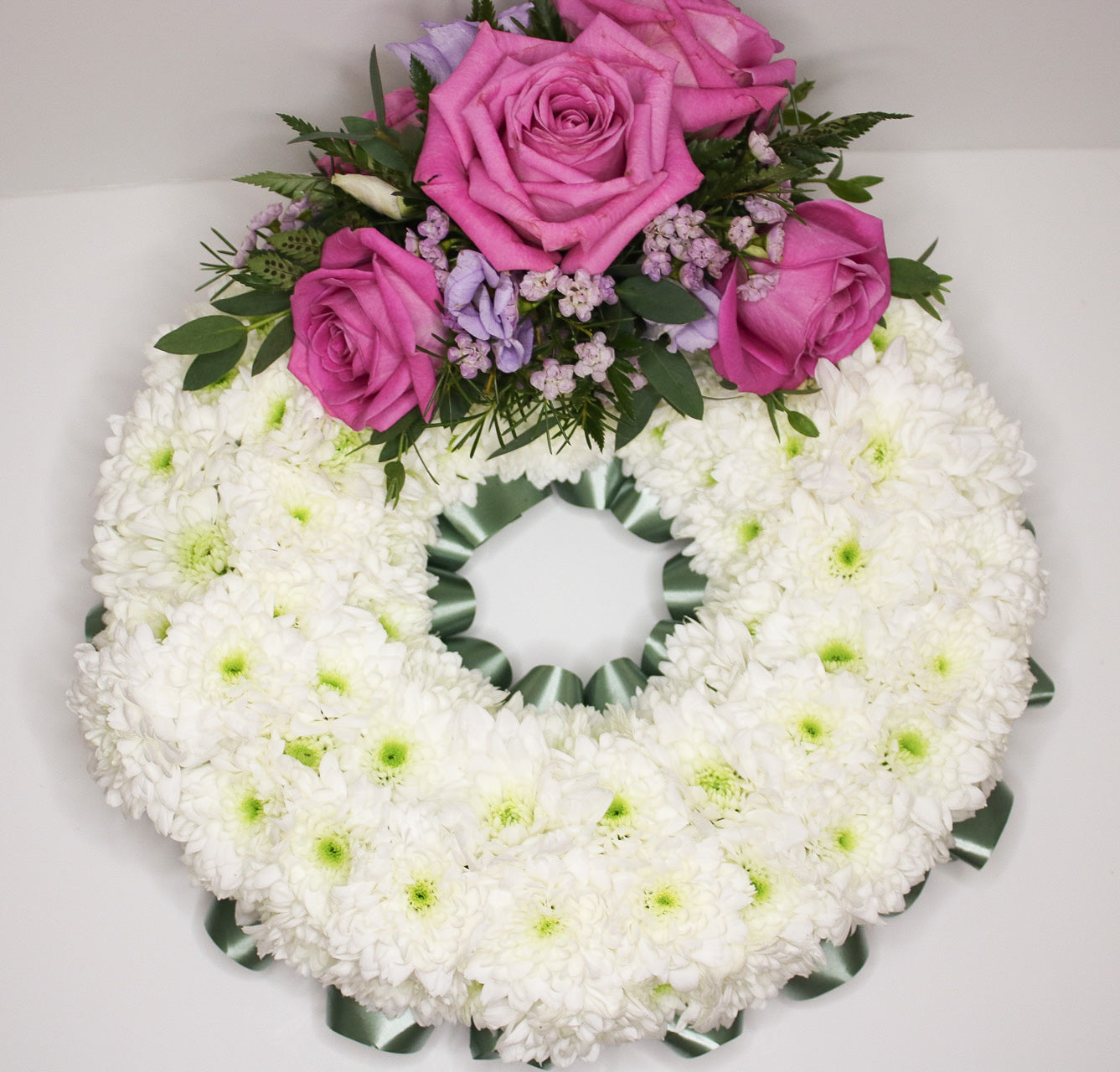 Fresh Flower Wreath White Chrysanthemum with Custom Flower Colours - Magic and Stars -funeral Flowers-Wildest Dreams Flowers