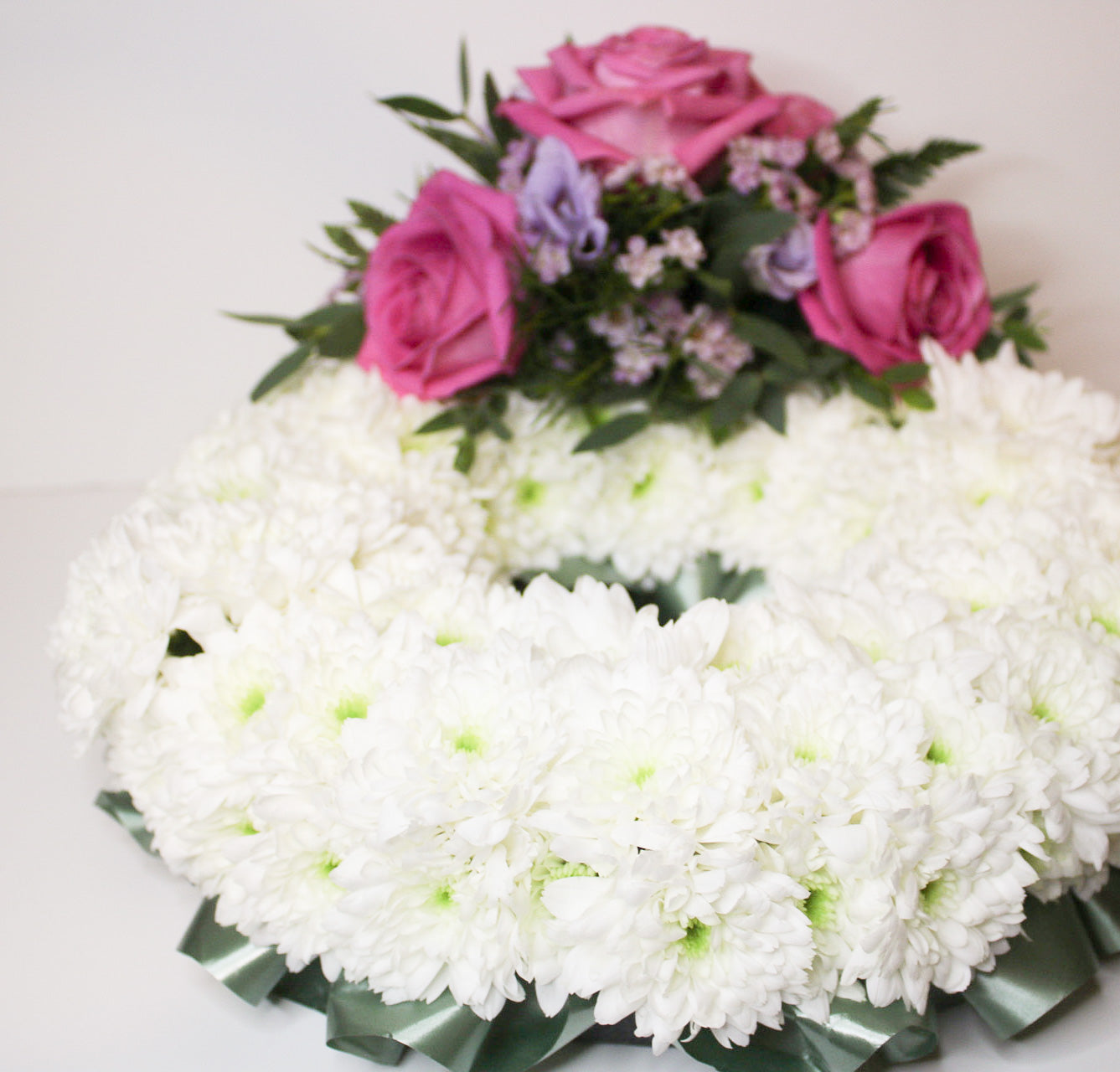 Fresh Flower Wreath White Chrysanthemum with Custom Flower Colours - Magic and Stars -funeral Flowers-Wildest Dreams Flowers