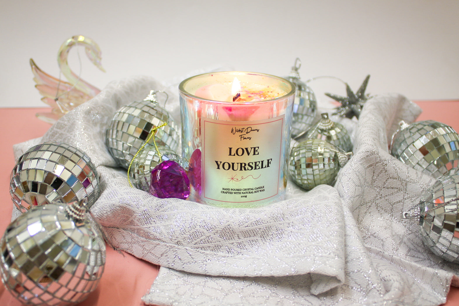 Love Yourself Positive Energy Crystal Candle, Handmade Soy Candle - Aromatherapy - - Magic and Stars -Candles-Wildest Dreams Flowers