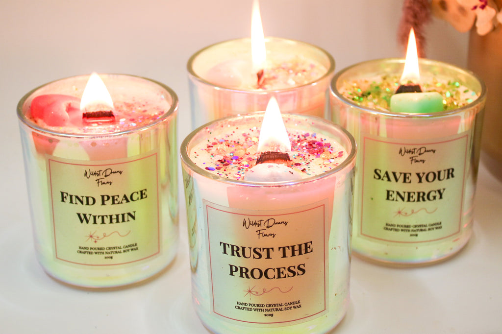 Find Peace Within Crystal Candle  - Soy Wax Aromatherapy Candle - Magic and Stars -Candles-Wildest Dreams Flowers