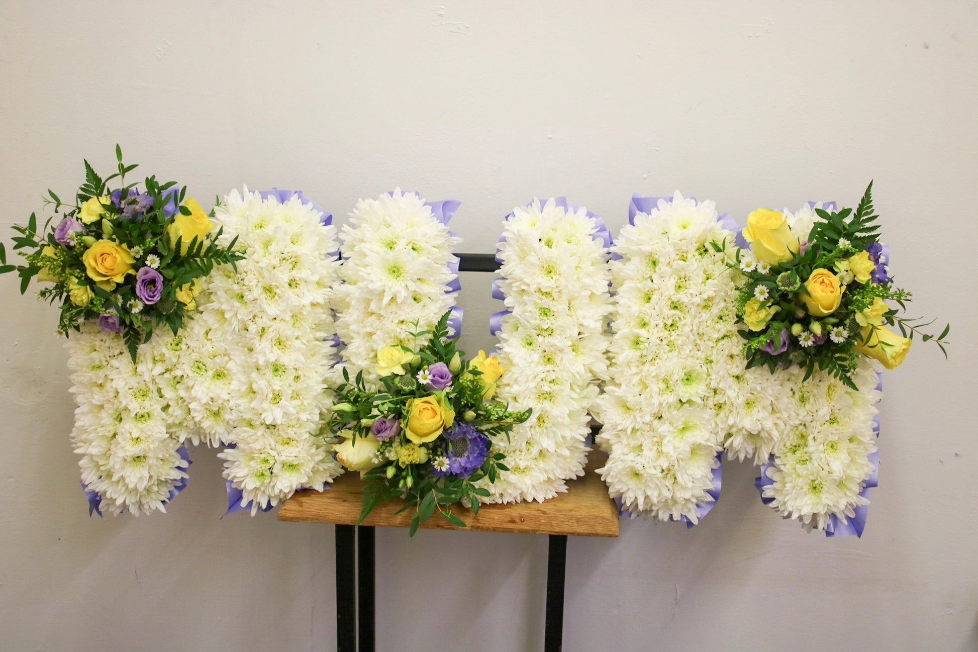MUM Personalized Named Floral Tribute – Custom Funeral Letter Arrangement - Wildest Dreams Flowers -funeral Flowers-Wildest Dreams Flowers