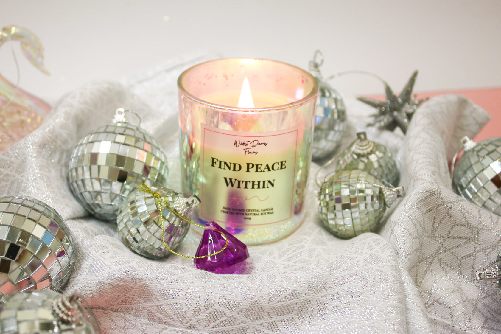 Find Peace Within Crystal Candle  - Soy Wax Aromatherapy Candle - Magic and Stars -Candles-Wildest Dreams Flowers