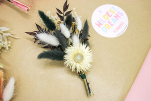 Black & White Dried Flower Buttonholes - Elegant Boutonniere