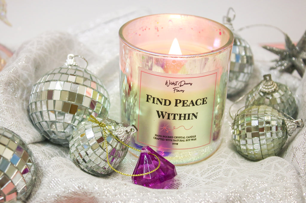 Find Peace Within Crystal Candle  - Soy Wax Aromatherapy Candle - Magic and Stars -Candles-Wildest Dreams Flowers