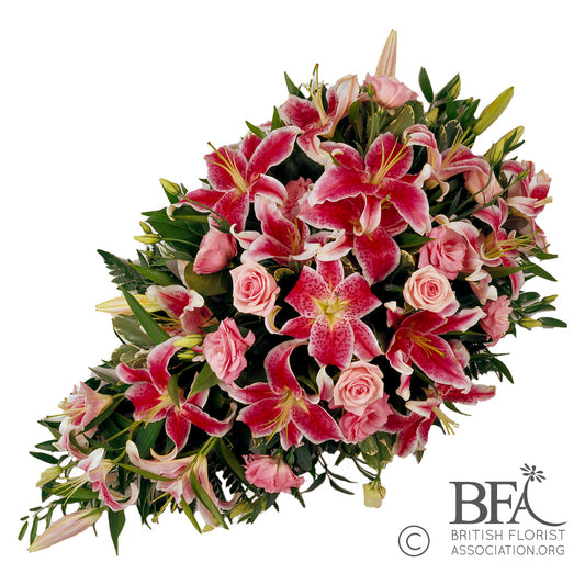Single Ended Funeral Spray – Elegant Lily and Rose Tribute