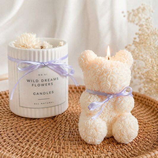 Teddy Bear Rose Candle | Romantic Soy Wax Gift | Valentine's Day Decor UK