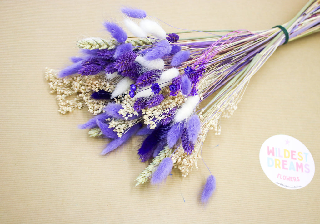 White & Purple Dried Flower Bouquet - Magic and Stars -Dried Flowers-Wildest Dreams Flowers 