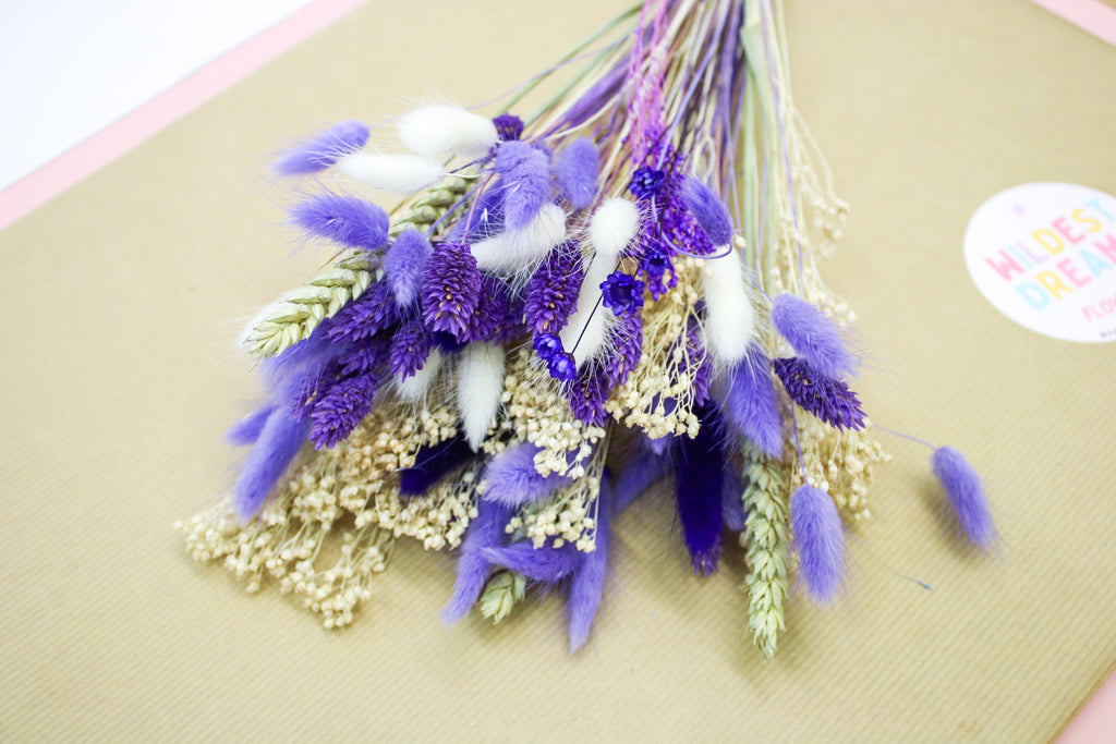 White & Purple Dried Flower Bouquet - Magic and Stars -Dried Flowers-Wildest Dreams Flowers 