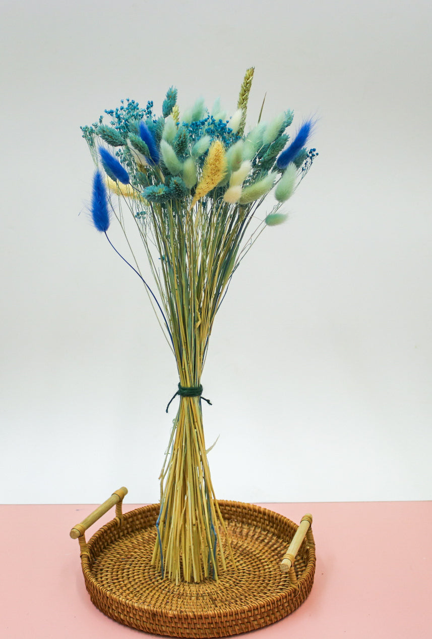 Dried Flower Bouquet in Light Blue and White