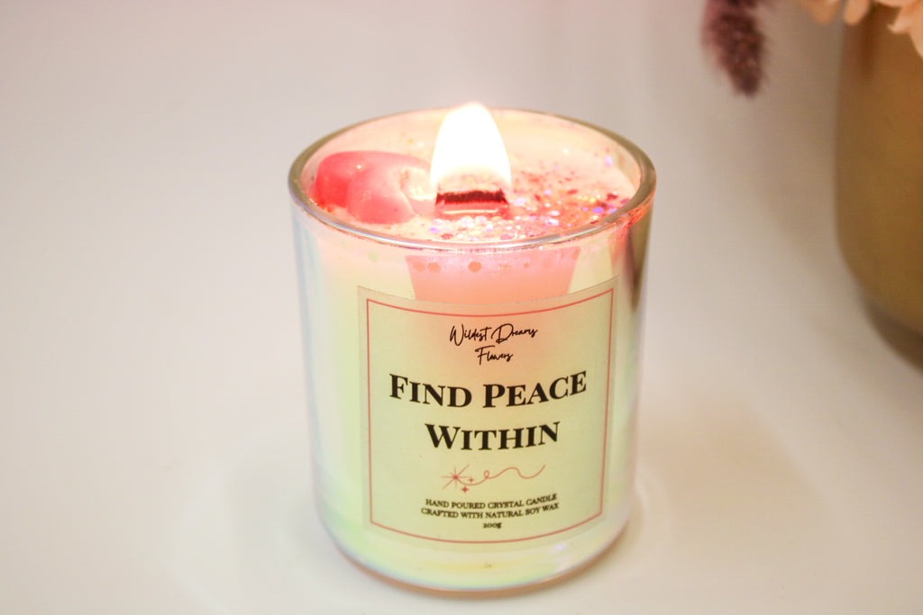 Find Peace Within Crystal Candle  - Soy Wax Aromatherapy Candle - Magic and Stars -Candles-Wildest Dreams Flowers