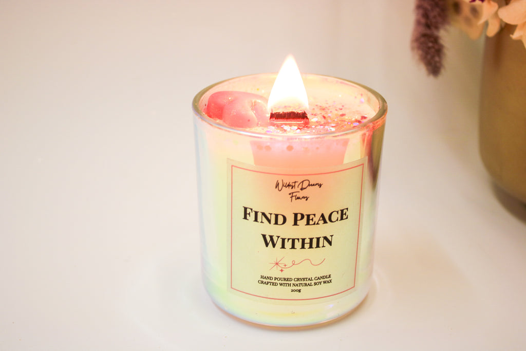 Find Peace Within Crystal Candle  - Soy Wax Aromatherapy Candle - Magic and Stars -Candles-Wildest Dreams Flowers