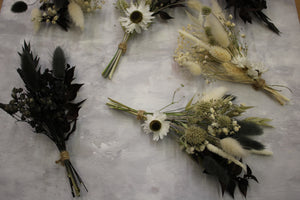 Mixed Black and White Dried Flower Buttonhole - Wildest Dreams Flowers --Wildest Dreams Flowers 
