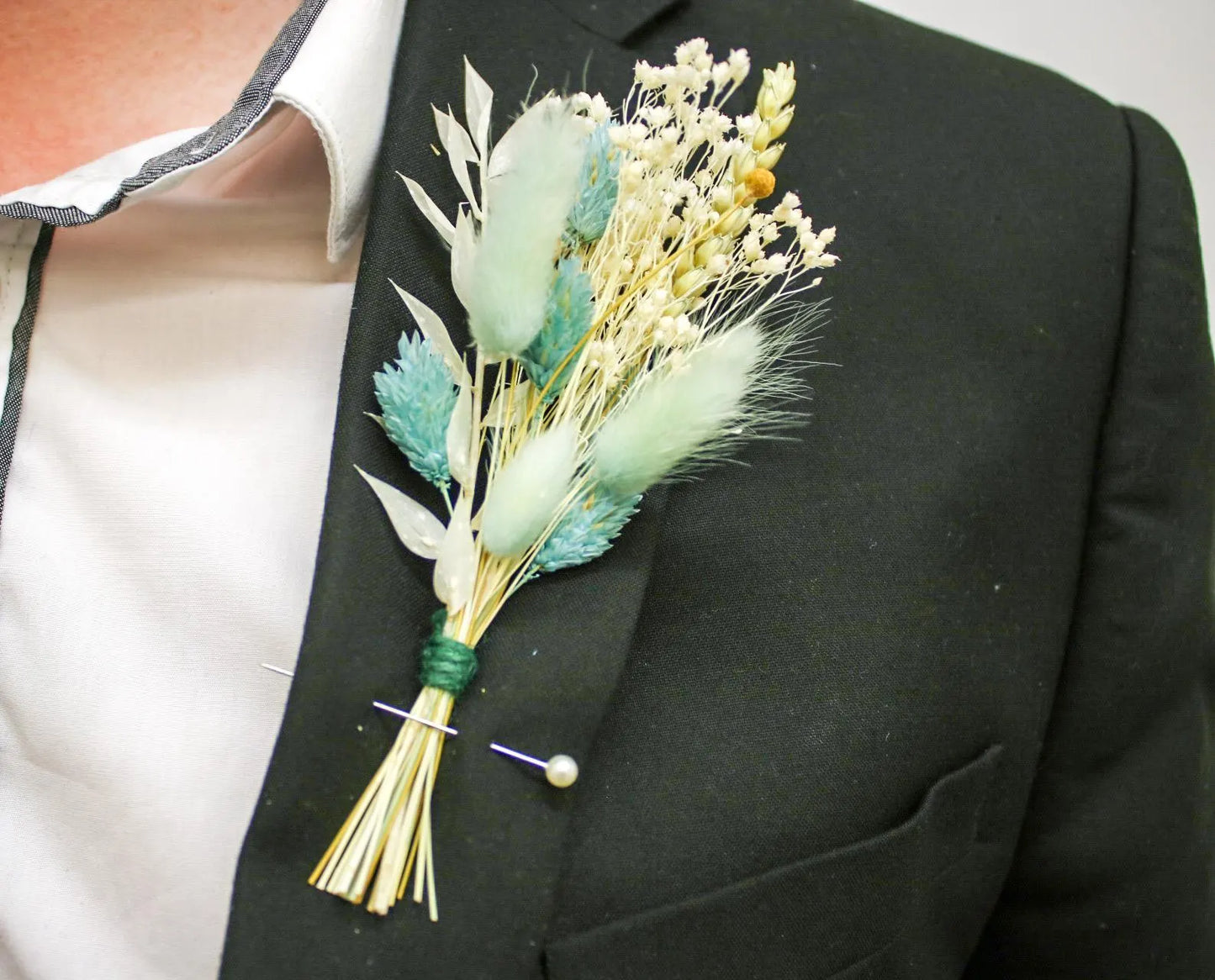 Dried Flower Bouquet in Light Blue and White