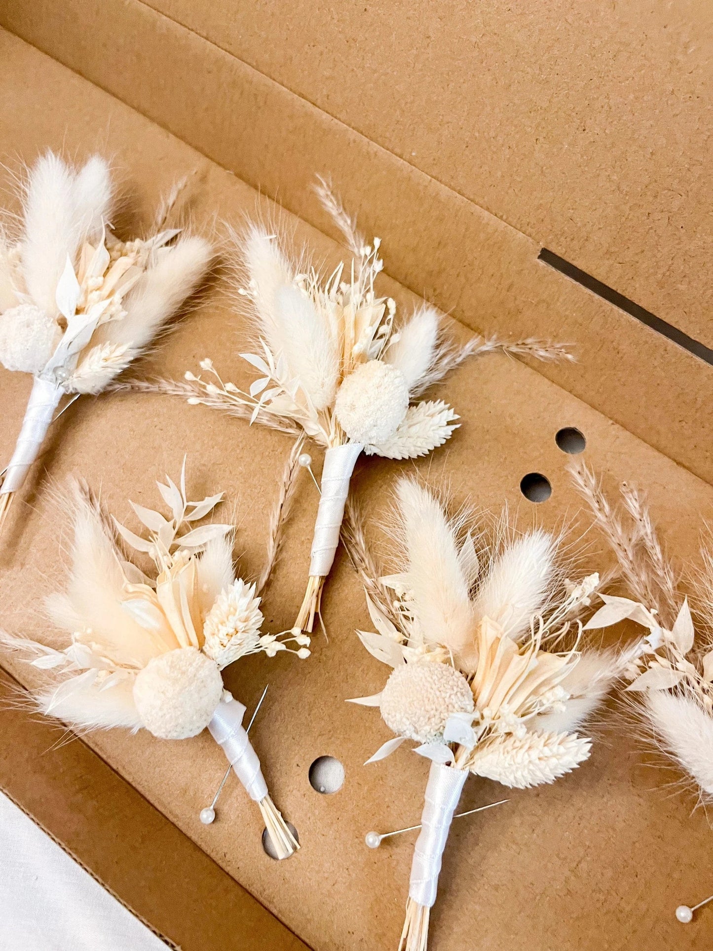 Boho Dried Flower Buttonhole White Rustic Boutonniere - Magic and Stars --Wildest Dreams Flowers 