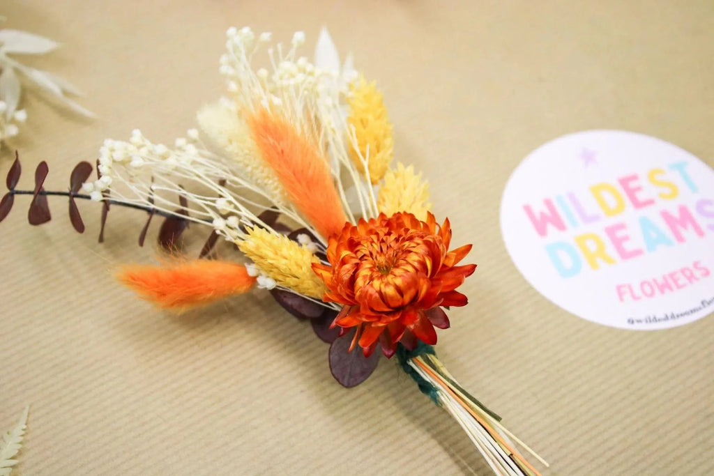 Autumn Rustic Orange Dried Flower Buttonhole - Wedding Boutonnière - Magic and Stars --Wildest Dreams Flowers 