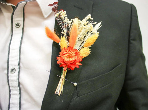 Autumn Rustic Orange Dried Flower Buttonhole - Wedding Boutonnière - Magic and Stars --Wildest Dreams Flowers 
